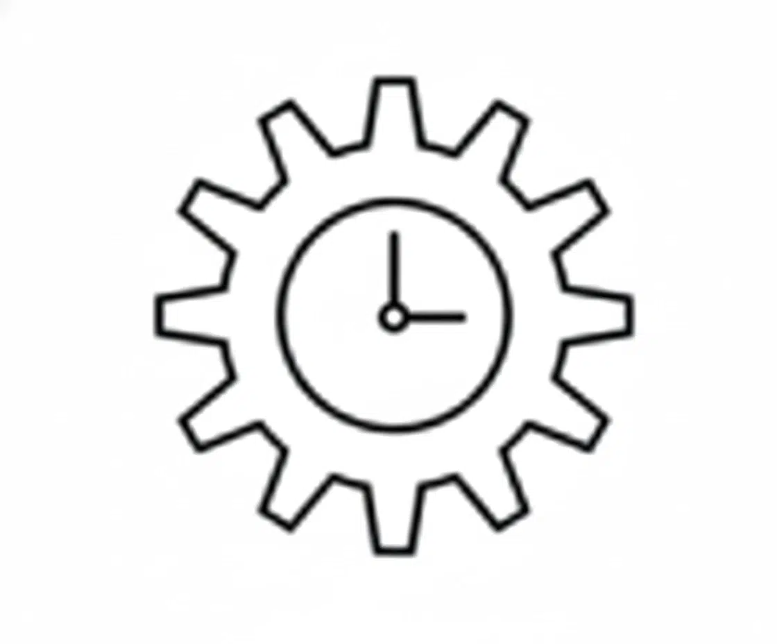 Gear icon with a small clock_hand in the center, representing settings or time settings.