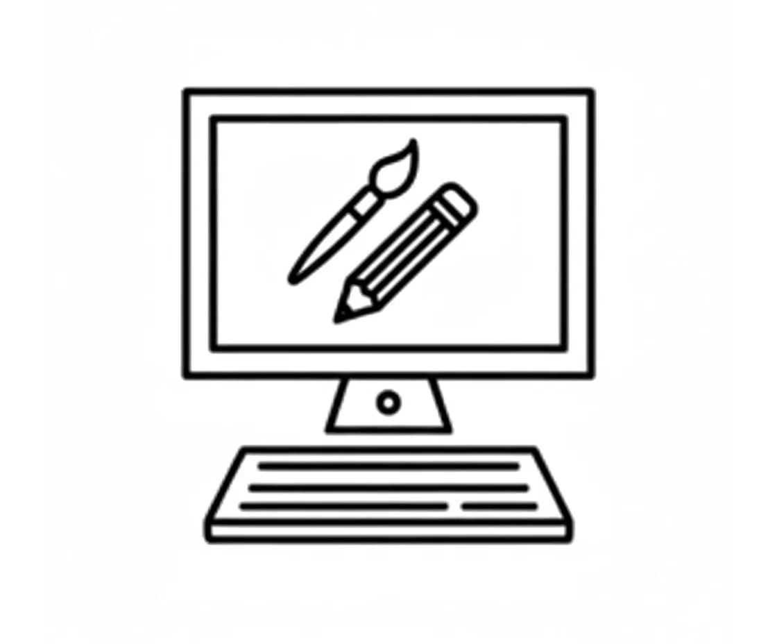 Computer with a stylus on the screen, representing digital drawing or graphic design.