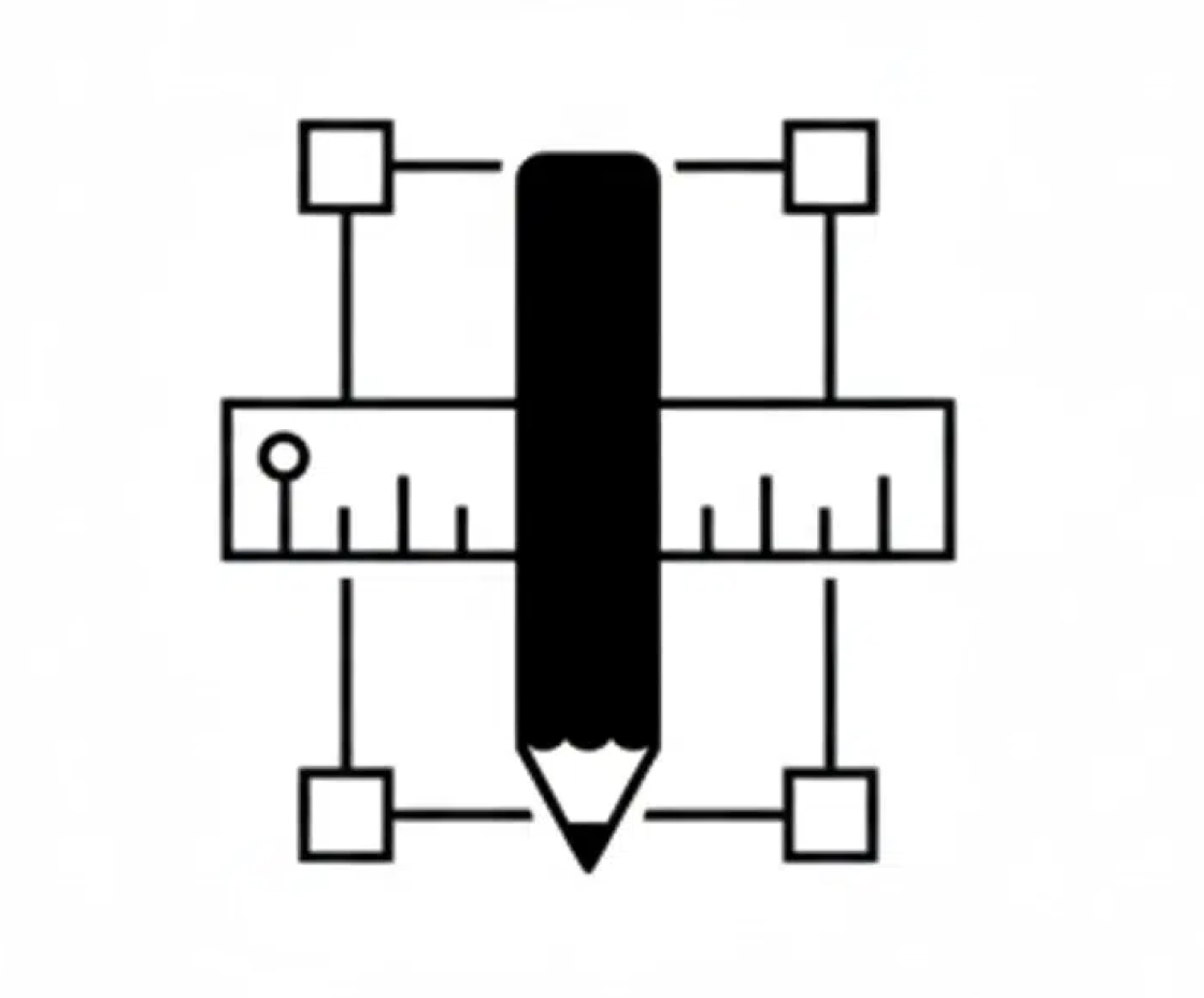 Pencil and ruler design icon with resize handles, symbolizing graphic design or editing tools.